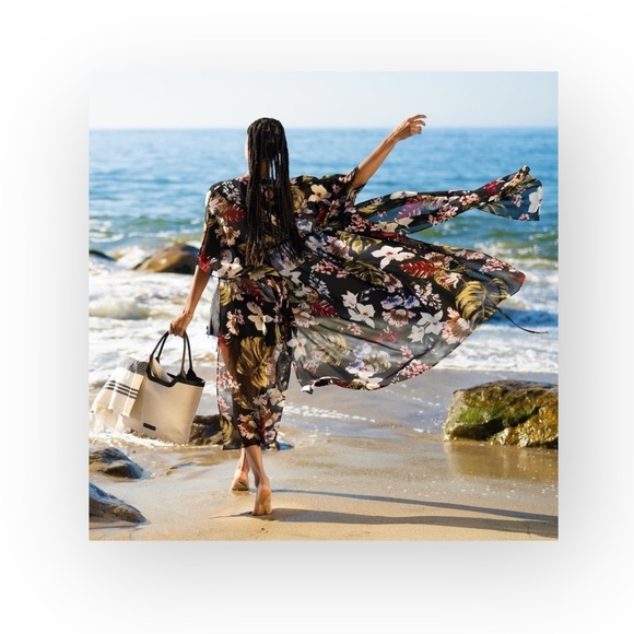 new Walter Baker ✈︎ Tulum Sheer Tropical Print Kimono Longline Duster Jacket ✈︎ - Picture 13 of 16